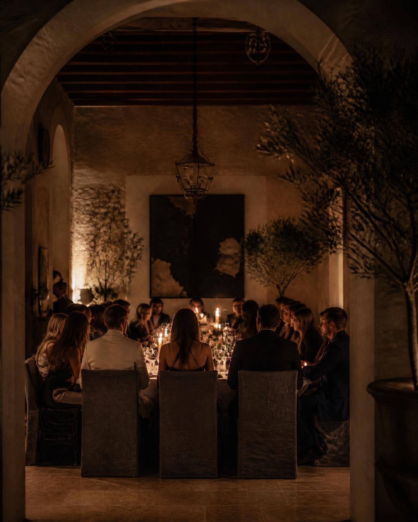 A private candlelit dinner inside a Mediterranean villa